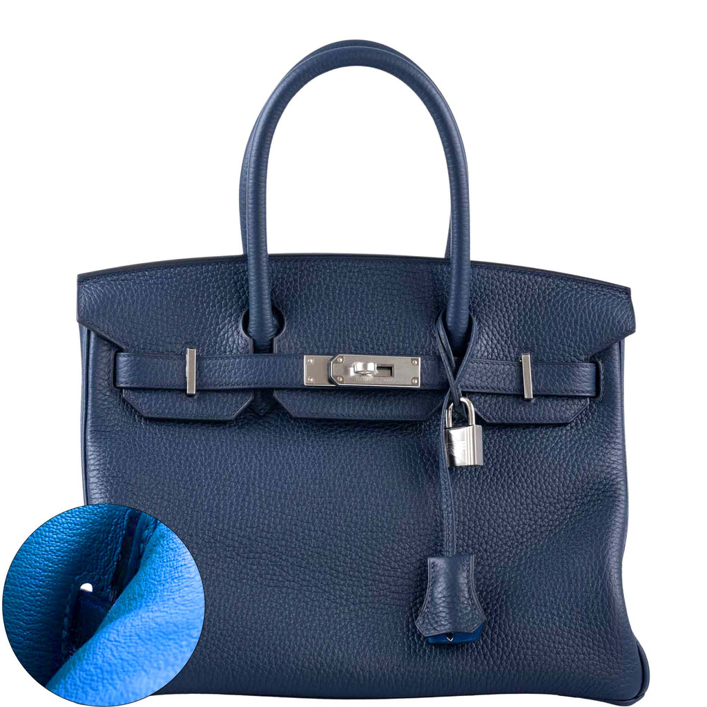Hermes Birkin bag 30 Blue pale Clemence leather Silver hardware