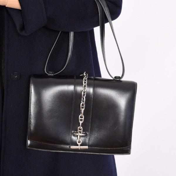 Hermès Vintage Black Box Calf Bonwit Teller Bag Sterling Silver Chaine d'Ancre
