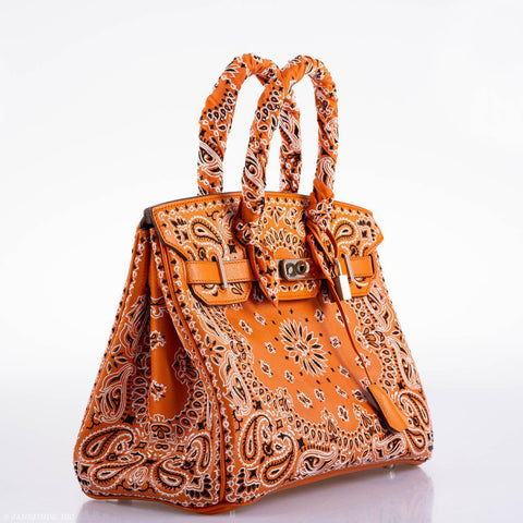 Jay Ahr Vintage 2013 Hermès Birkin 30 Orange Epsom Bandana Embroidery "Rio de Janeiro"