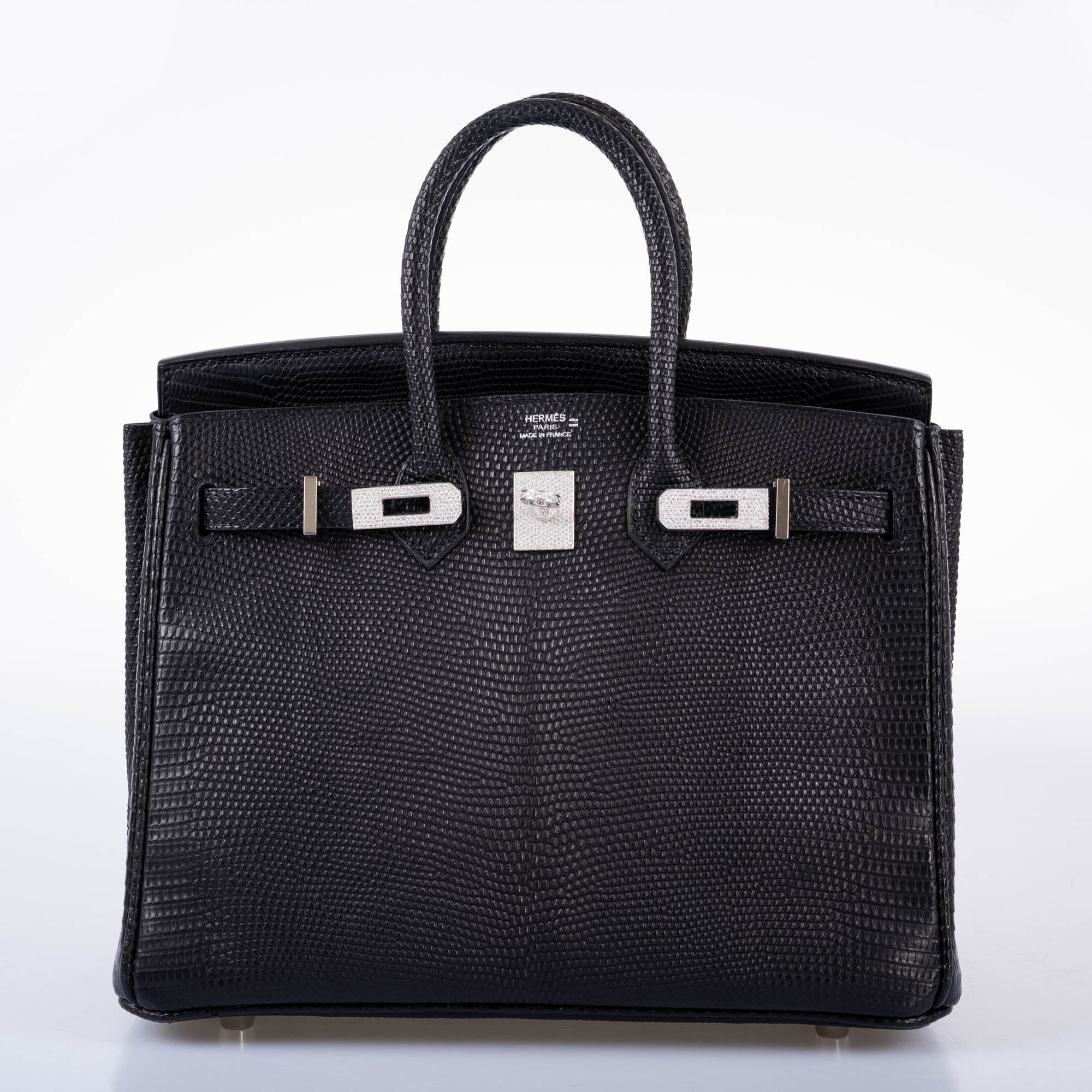 Vintage Hermès Birkin 25 Black Salvator Lizard With Jacob & Co. White Gold & Diamond Hardware - 2009, Square M