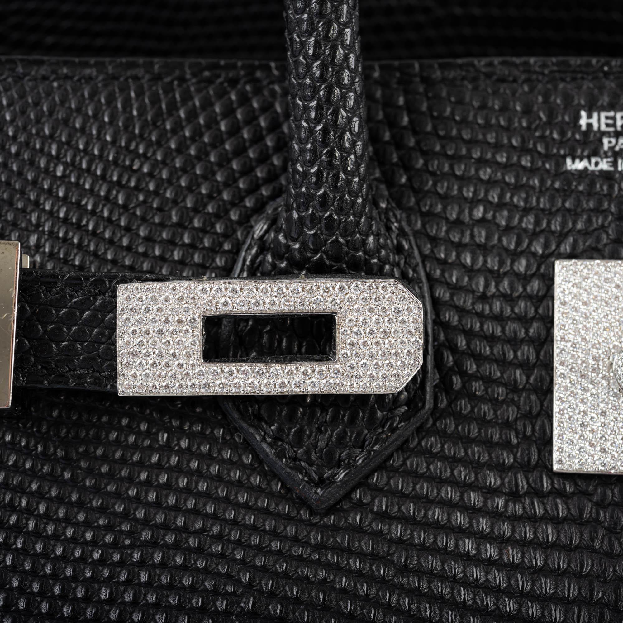 Vintage Hermès Birkin 25 Black Salvator Lizard With Jacob & Co. White Gold & Diamond Hardware - 2009, Square M