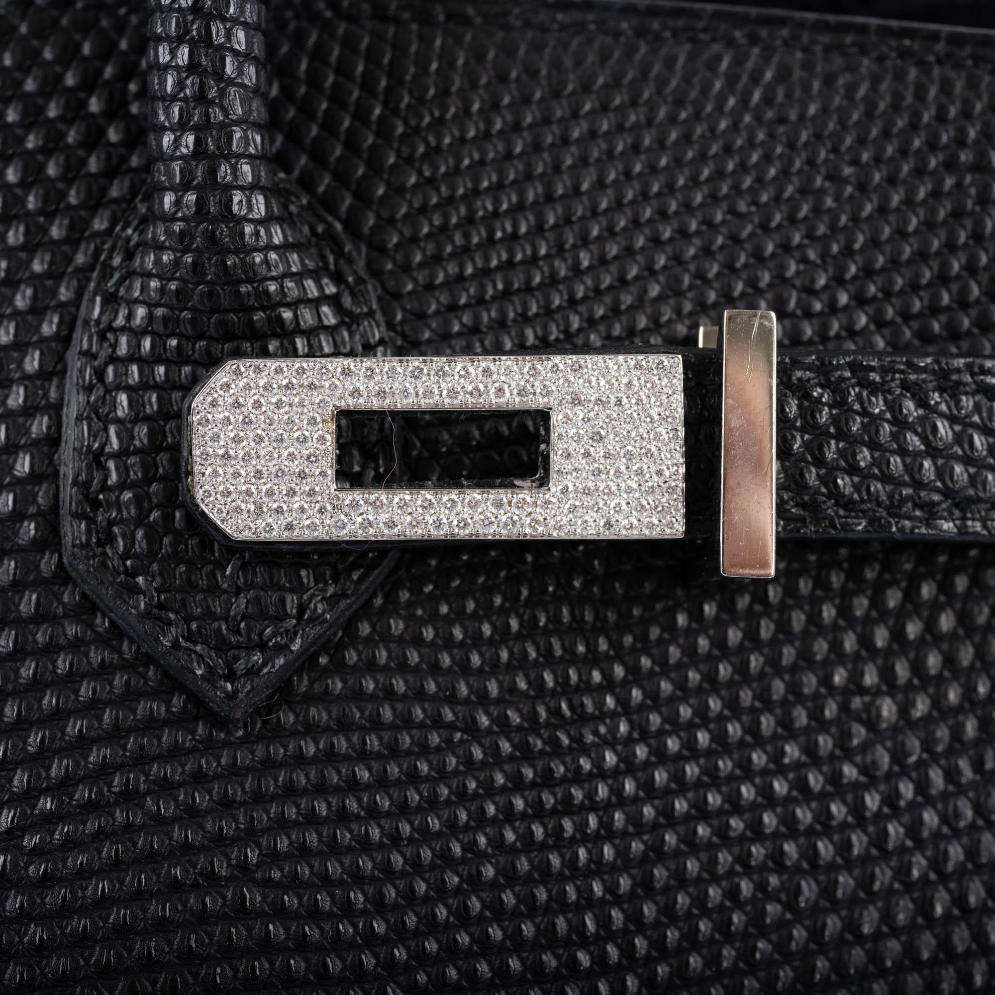 Vintage Hermès Birkin 25 Black Salvator Lizard With Jacob & Co. White Gold & Diamond Hardware - 2009, Square M