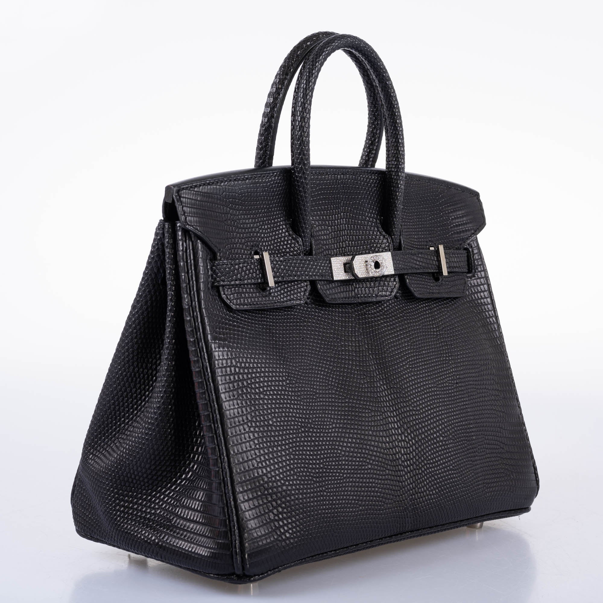 Vintage Hermès Birkin 25 Black Salvator Lizard With Jacob & Co. White Gold & Diamond Hardware - 2009, Square M