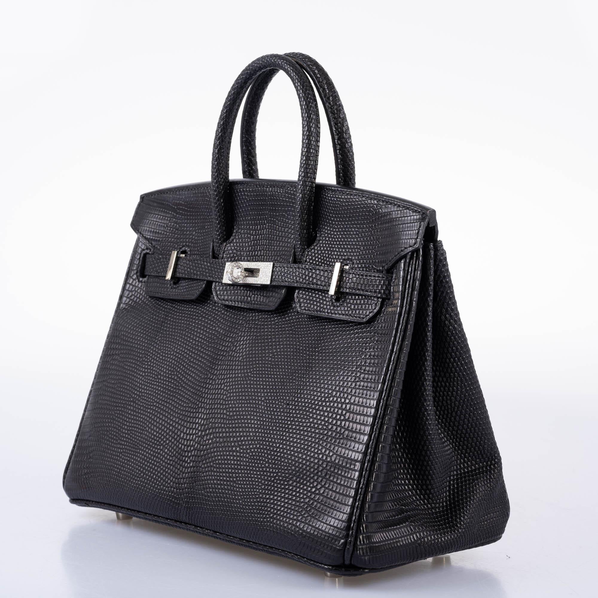 Vintage Hermès Birkin 25 Black Salvator Lizard With Jacob & Co. White Gold & Diamond Hardware - 2009, Square M