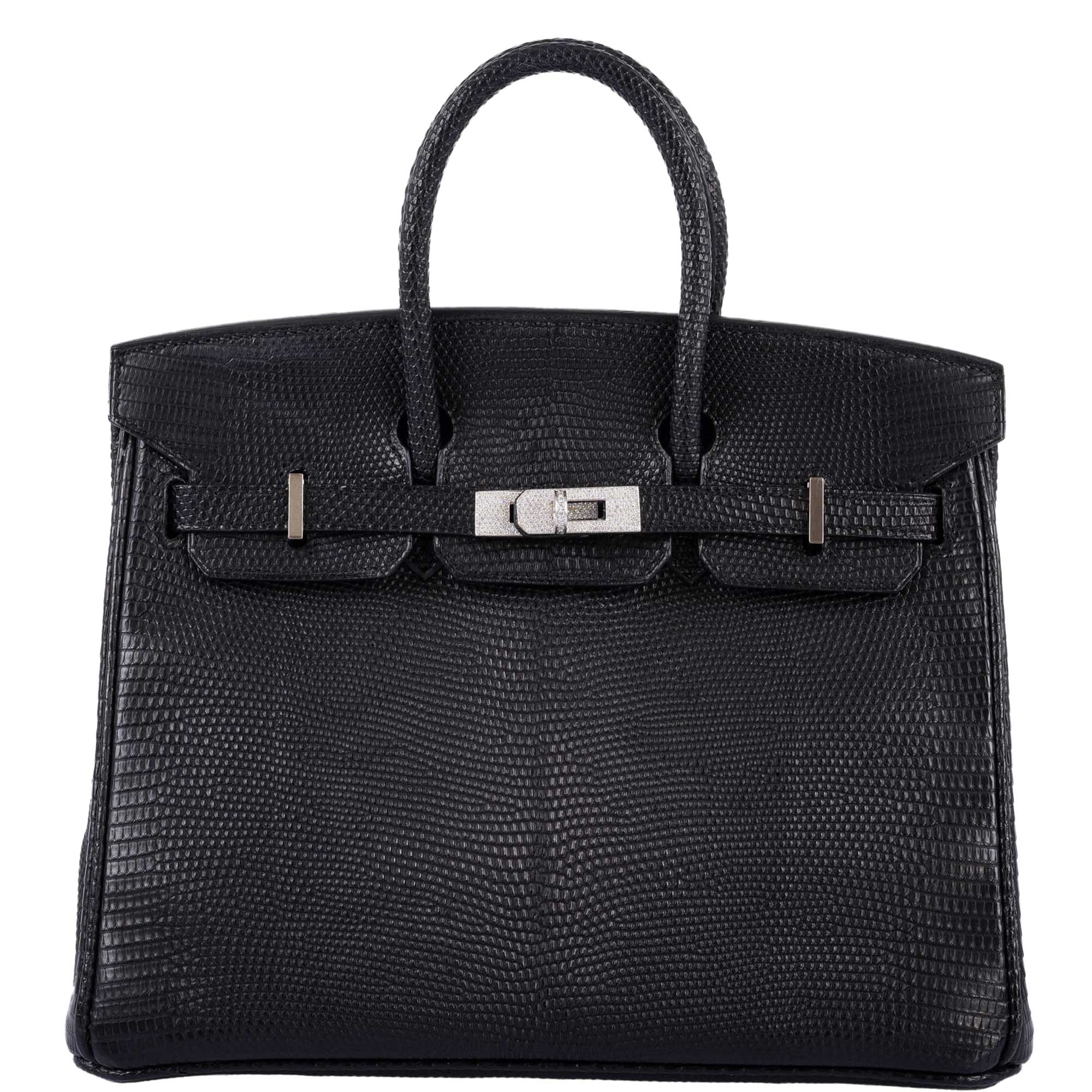 Vintage Hermès Birkin 25 Black Salvator Lizard With Jacob & Co. White Gold & Diamond Hardware - 2009, Square M