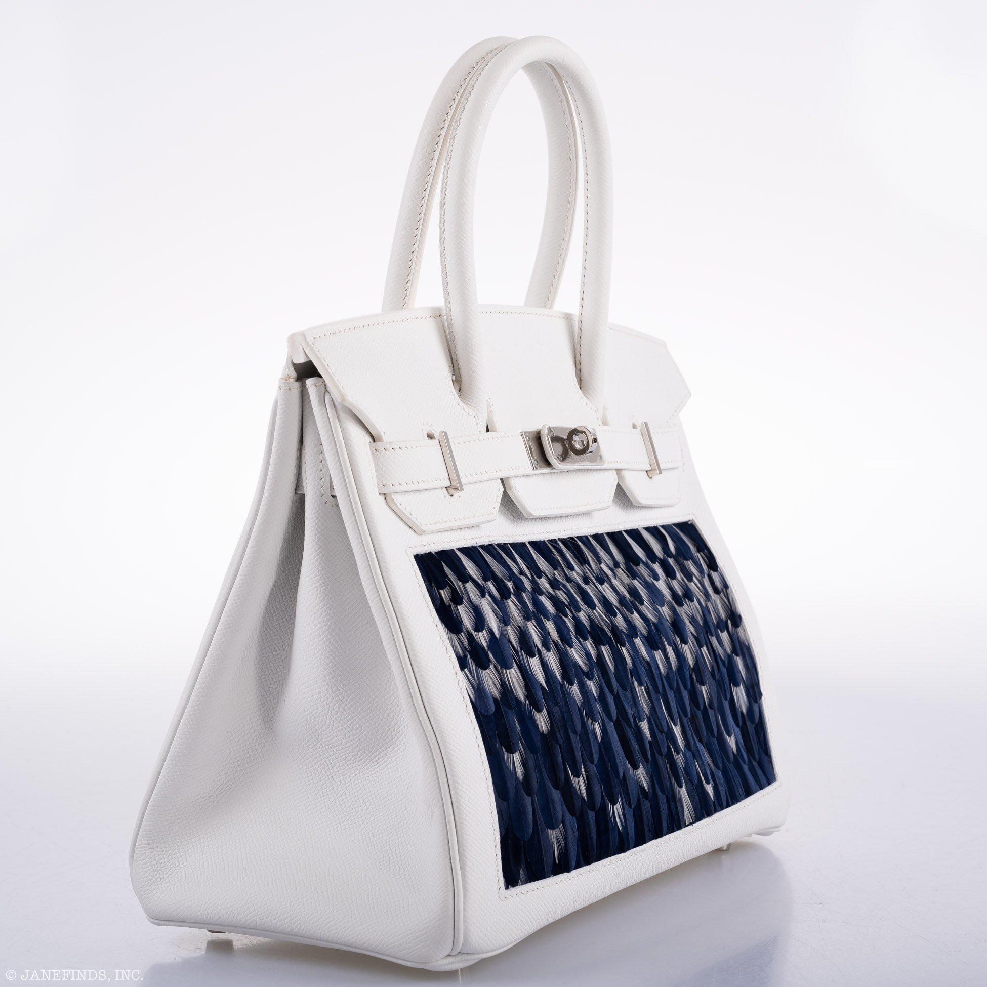 Vintage Hermès Birkin 30 White Epsom with Custom Feather Panel & Palladium Hardware - 2010, N Square