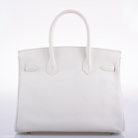 Vintage Hermès Birkin 30 White Epsom with Custom Feather Panel & Palladium Hardware - 2010, N Square