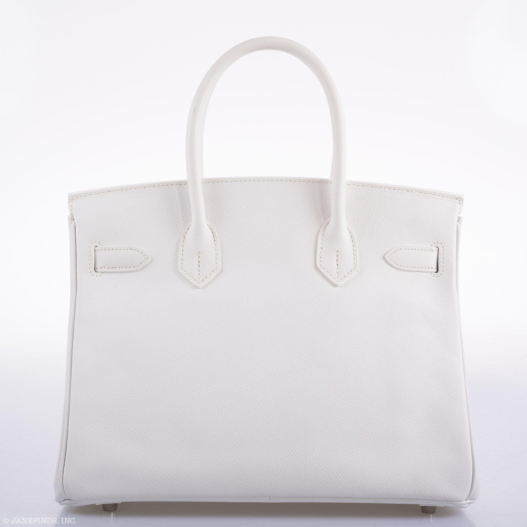 Vintage Hermès Birkin 30 White Epsom with Custom Feather Panel & Palladium Hardware