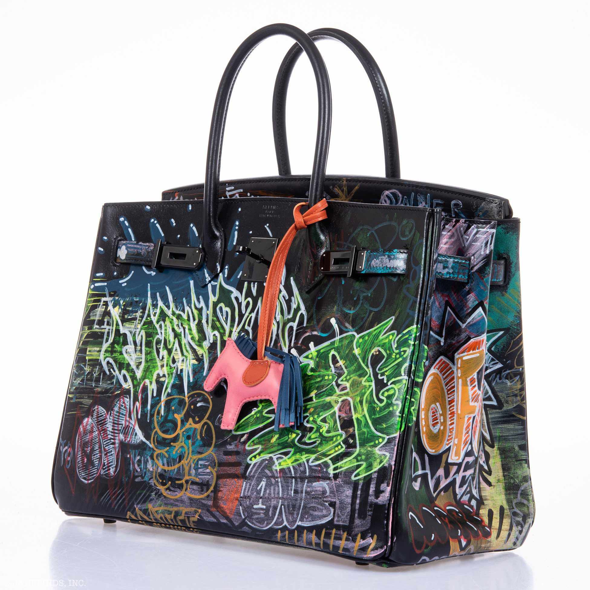 Vintage Hermès Birkin 35 SO BLACK Custom Painted "Graffiti" Edition Black PVD Hardware