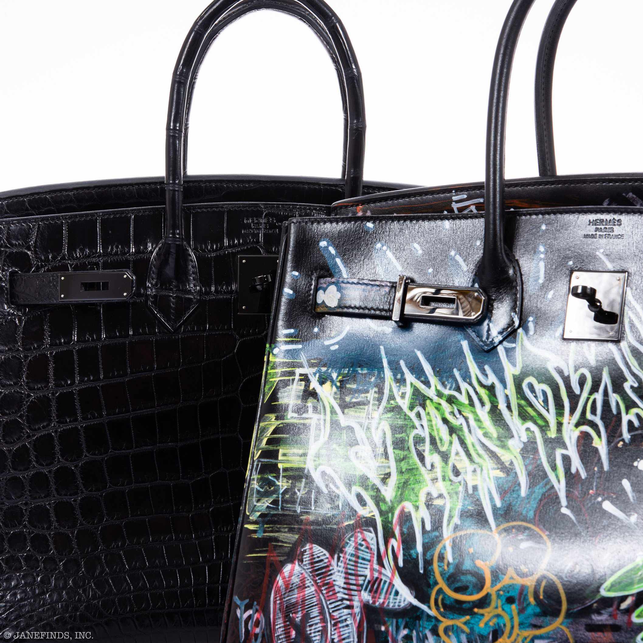 Vintage Hermès Birkin 35 SO BLACK Custom Painted "Graffiti" Edition Black PVD Hardware