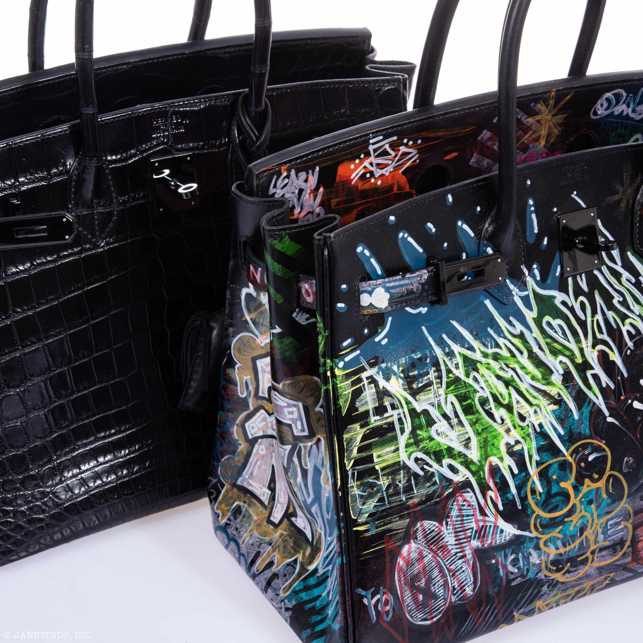 Vintage Hermès Birkin 35 SO BLACK Custom Painted "Graffiti" Edition Black PVD Hardware