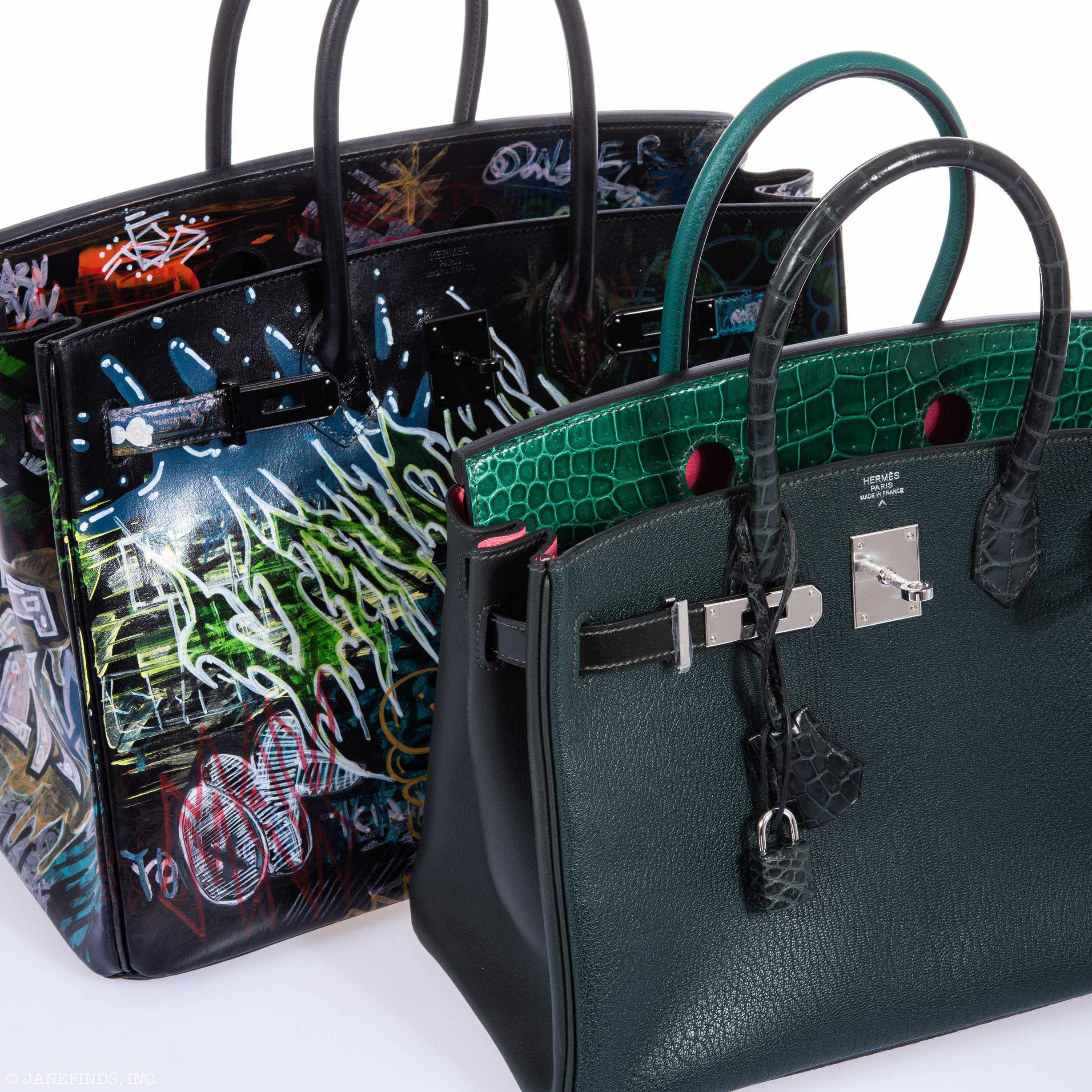 Vintage Hermès Birkin 35 SO BLACK Custom Painted "Graffiti" Edition Black PVD Hardware