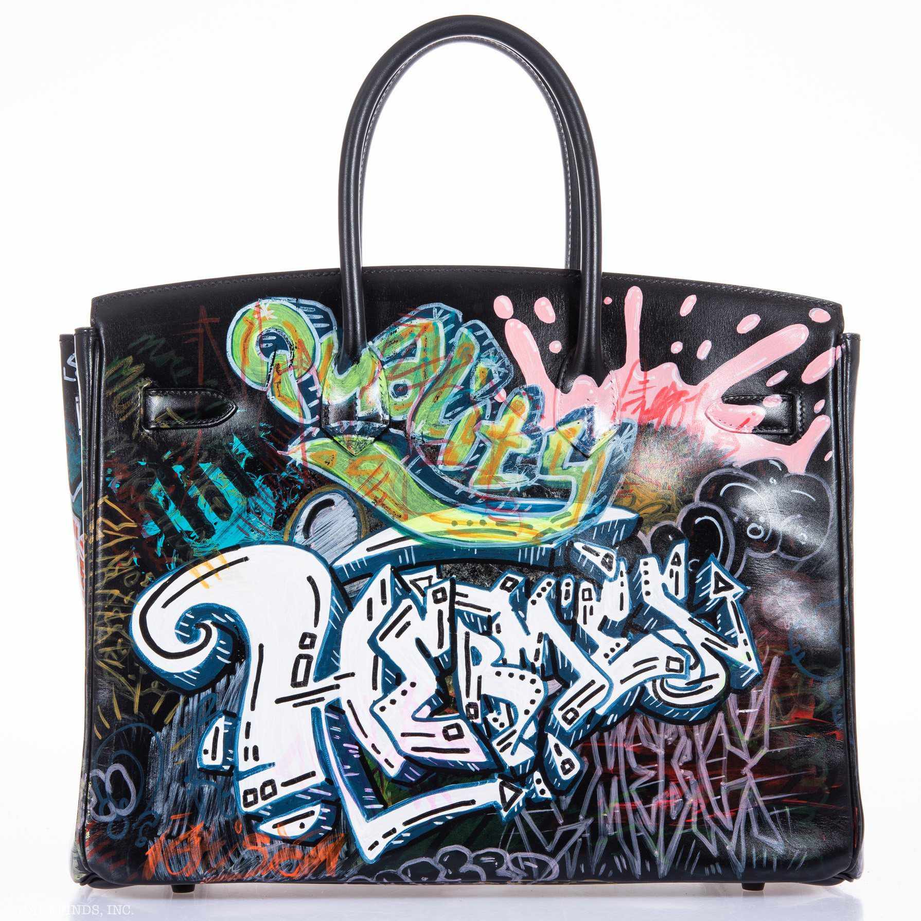 Vintage Hermès Birkin 35 SO BLACK Custom Painted "Graffiti" Edition Black PVD Hardware