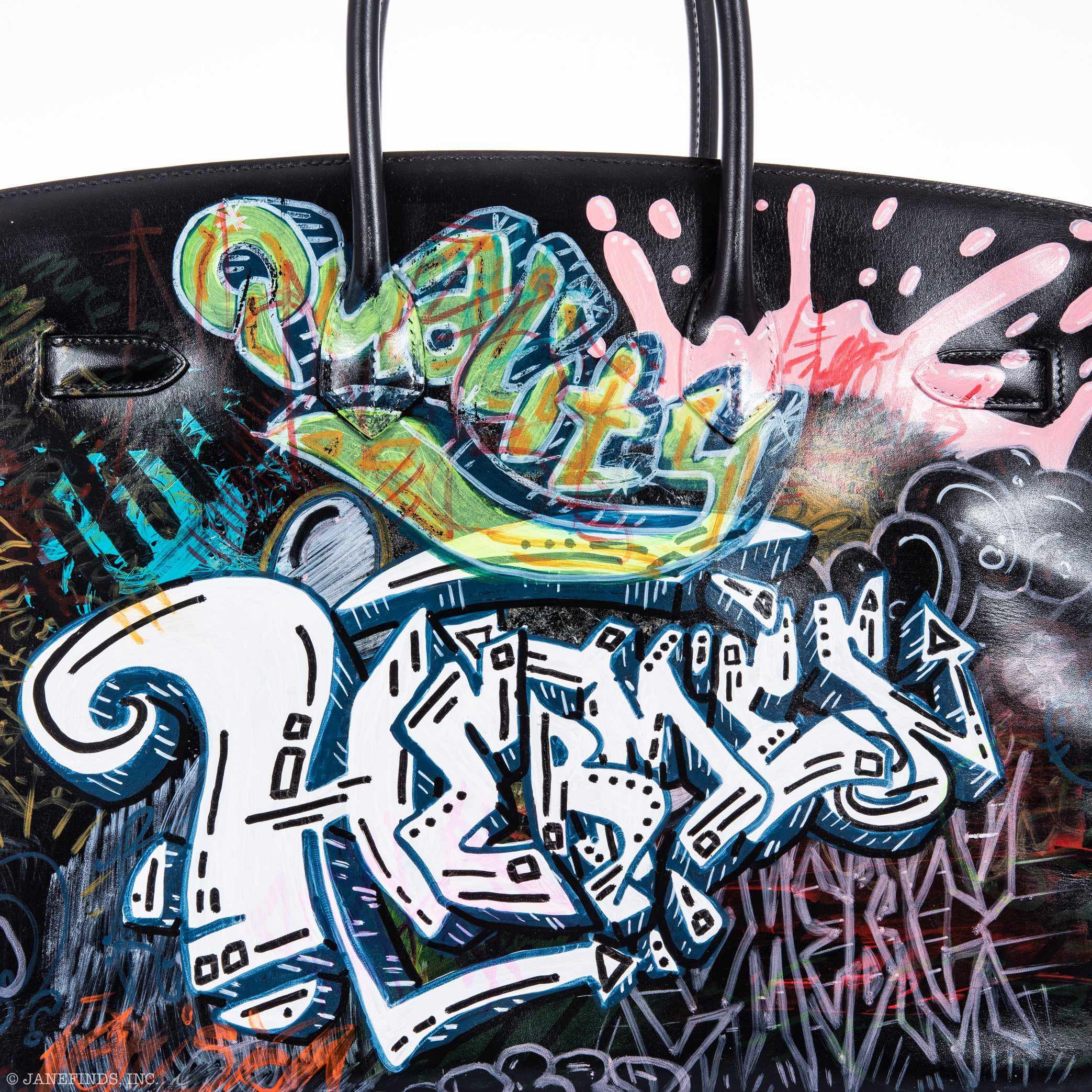 Vintage Hermès Birkin 35 SO BLACK Custom Painted "Graffiti" Edition Black PVD Hardware