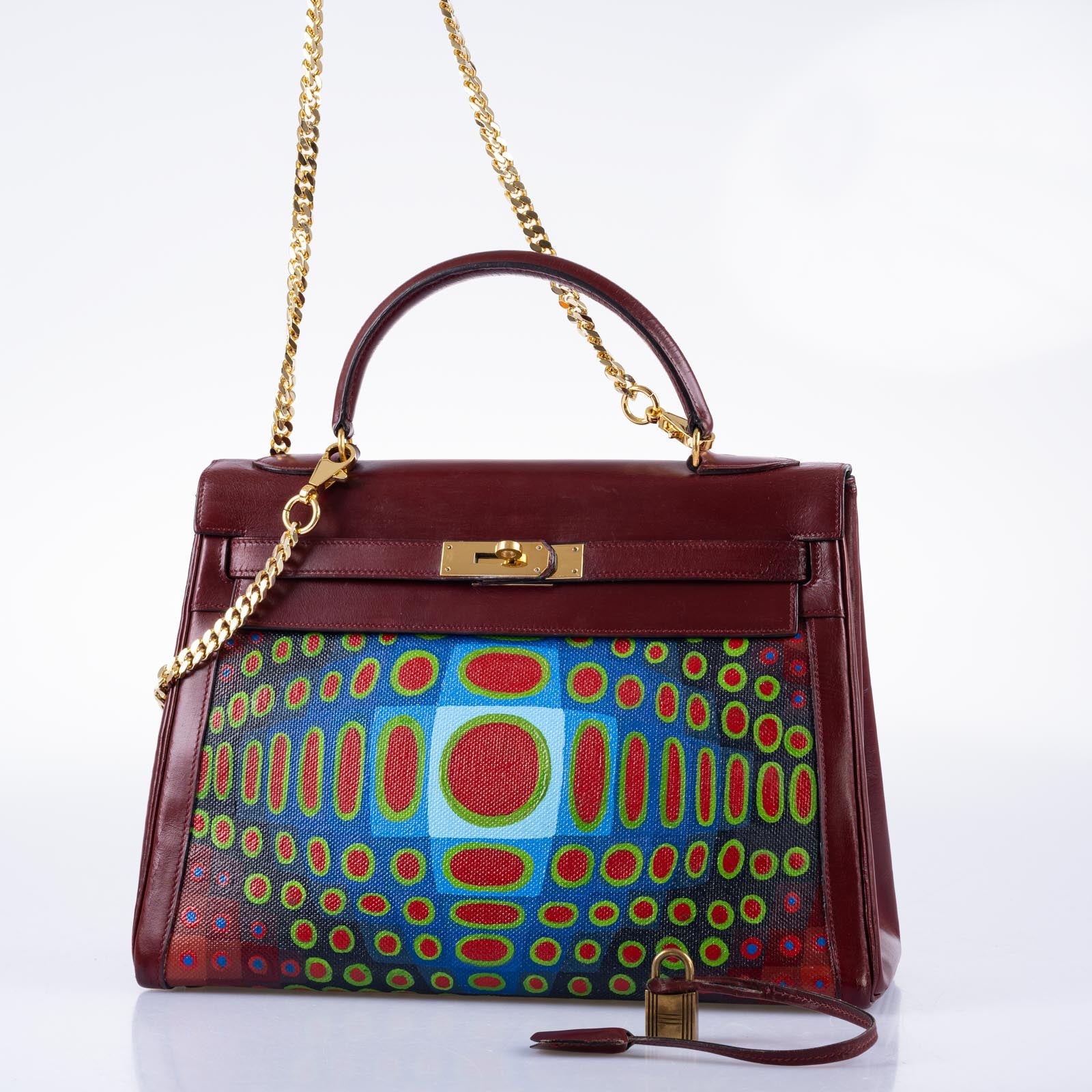 Vintage Hermès Custom Painted ‘Cyber Croc’ Kelly 32 Rouge H Box with Gold Hardware