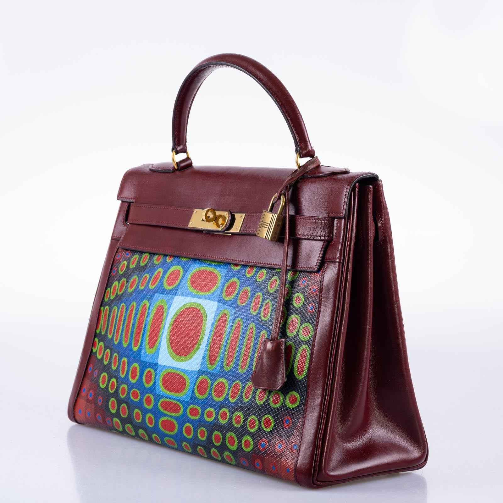 Vintage Hermès Custom Painted ‘Cyber Croc’ Kelly 32 Rouge H Box with Gold Hardware