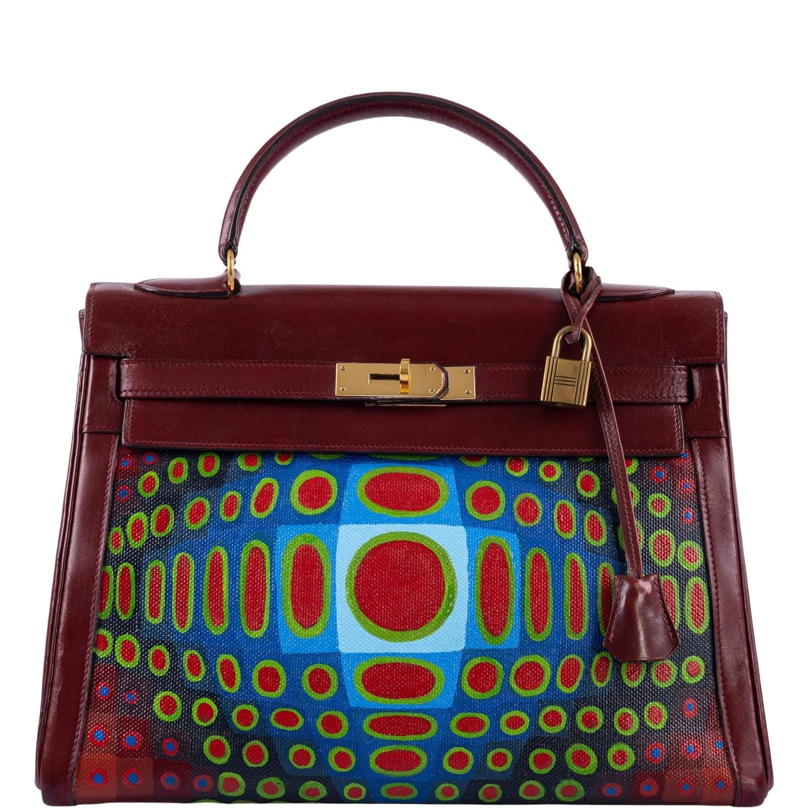 Vintage Hermès Custom Painted ‘Cyber Croc’ Kelly 32 Rouge H Box with Gold Hardware