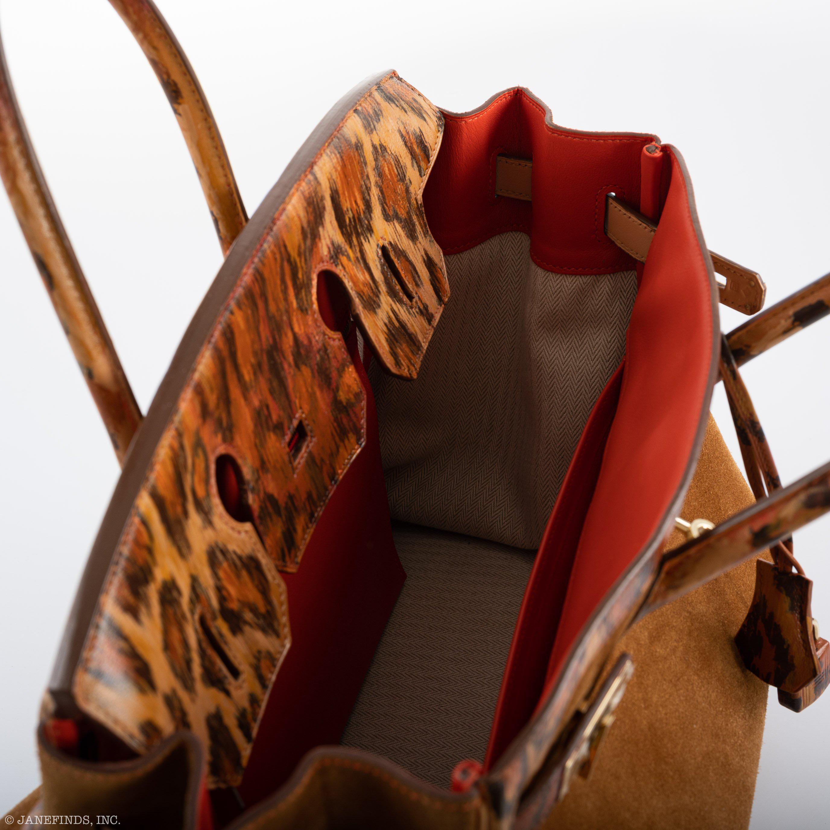 Vintage Hermès Birkin 35 Fauve Grizzly Suede & Painted Leopard Capucine Evercolor Interior Permabrass - 2014 JaneFinds Custom Shop